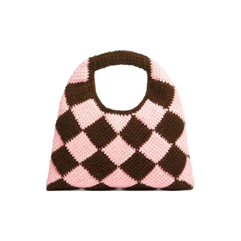 MARNI Acrylic Knitted Fabric Basket Bag Handbag Mini Women's Brown/Pink-2