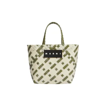MARNI Polypropylene With Cow Leather Tote Bag, Shopping Bag, Handbag Mini Women's Green/White