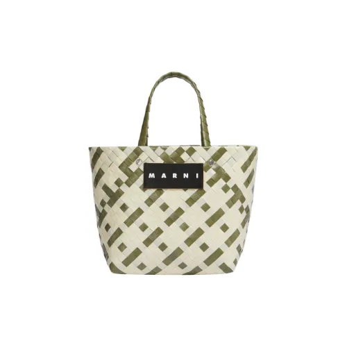 MARNI Polypropylene With Cow Leather Tote Bag, Shopping Bag, Handbag Mini Women's Green/White