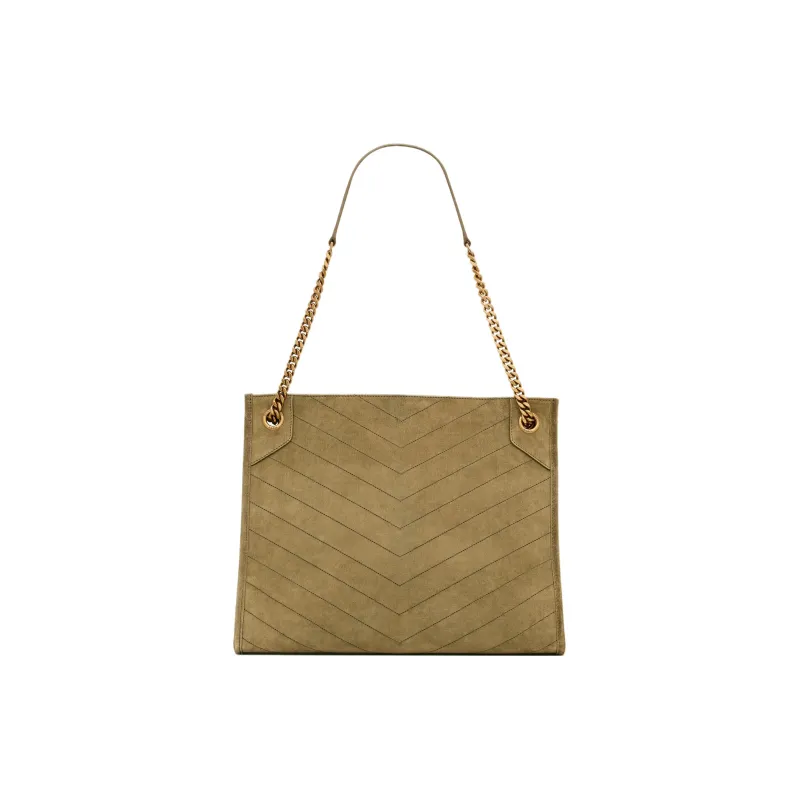 SAINT LAURENT Niki Suede Tote Bag Shopping Bag Portable Crossbody Bag Shoulder Bag Women's Barley Green-3