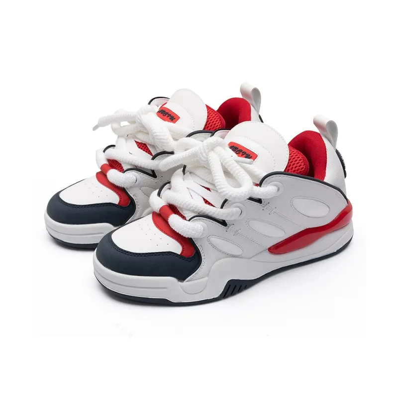 ABCIU Anti Slip Wear Resistant Low Top Skateboard Shoes Unisex White Blue Red-3