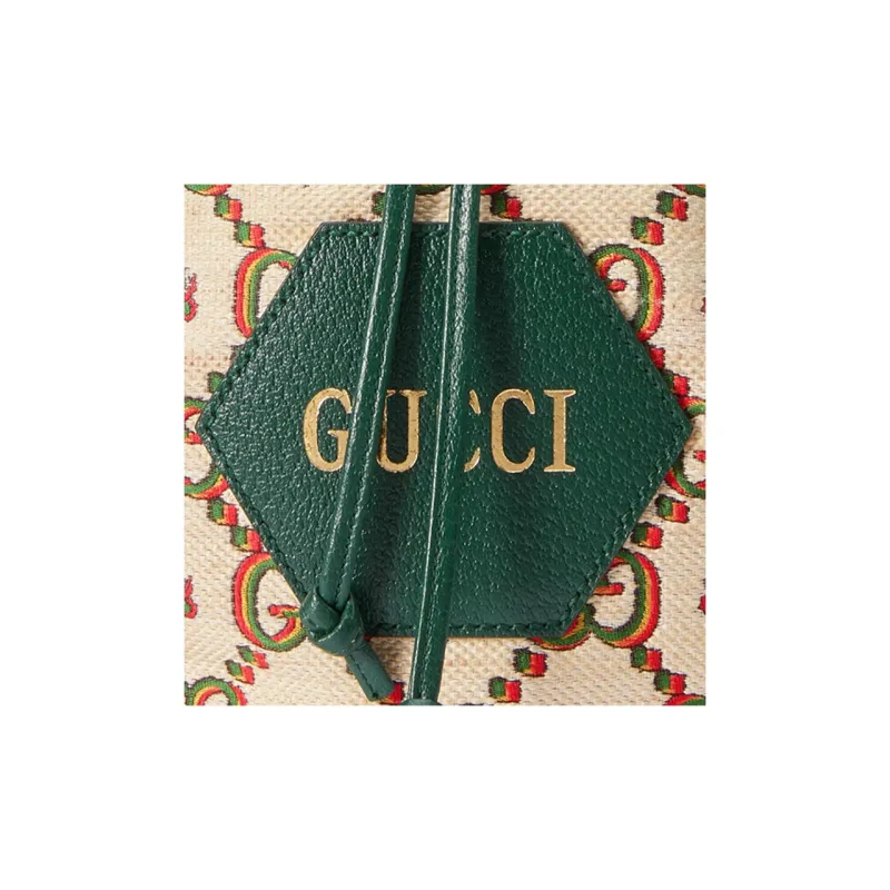 GUCCI Ophidia Jacquard Fabric Leather Binding Bucket Bags Shoulder Bag Crossbody Bag Mini Unisex Beige/Green-5