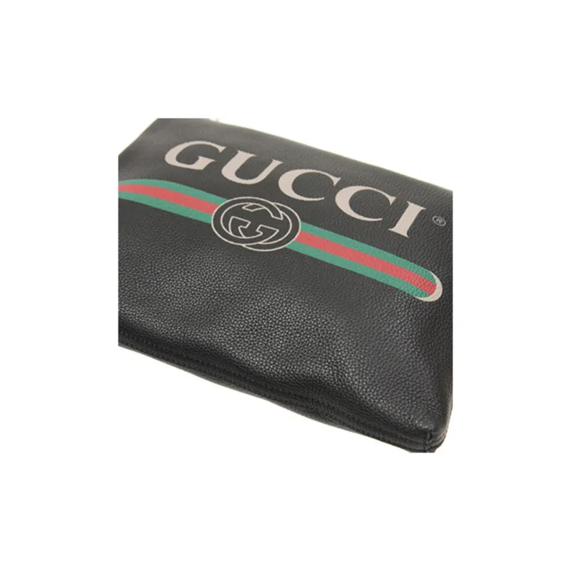 GUCCI Leather Clutch Medium Size Unisex Black-4