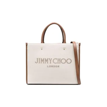 Jimmy Choo Canvas Bag, Shoulder Bag, Crossbody Bag, Handbag Medium Size Women's Beige