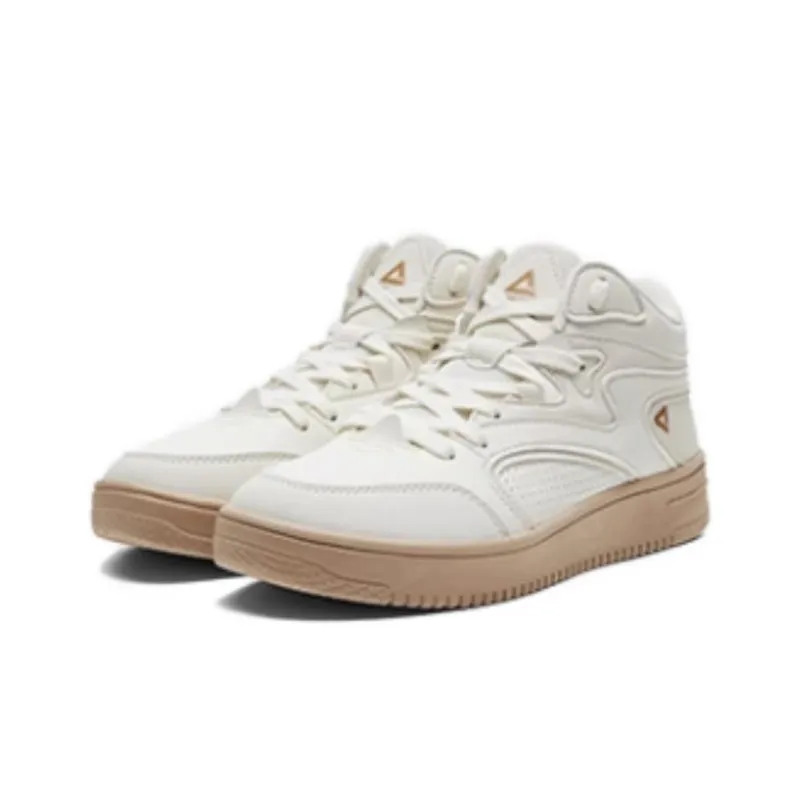 PEAK Warm Cushioning Coverage Wear Resistant High Top Skateboard Shoes Women's Ecru Winter Japan Version-1