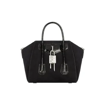 Givenchy Antigona Lock Suede Cow Leather Shoulder Bag, Crossbody Bag, Handbag Mini Women's Black
