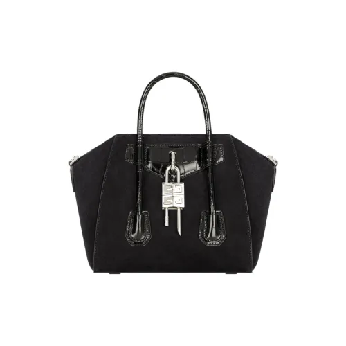 Givenchy Antigona Lock Suede Cow Leather Shoulder Bag, Crossbody Bag, Handbag Mini Women's Black