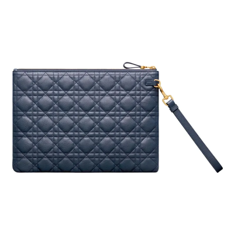 DIOR Caro Cow Leather Portable Clutch Large Size Women's Deep Sea Blue-2