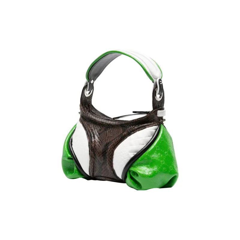Marine Serre Goatskin Tote Bag Shopping Bag Handbag Mini Women's Brown/White/Green-1