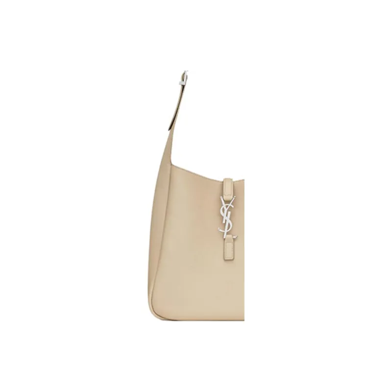 SAINT LAURENT LE5A7 Leather Hobo Bag, Handbag, Shoulder Bag Women's Sea Salt Color-4