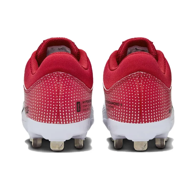 Nike Hyperdiamond 4 Durable Breathable Low Top Training Shoes GS White Red-4