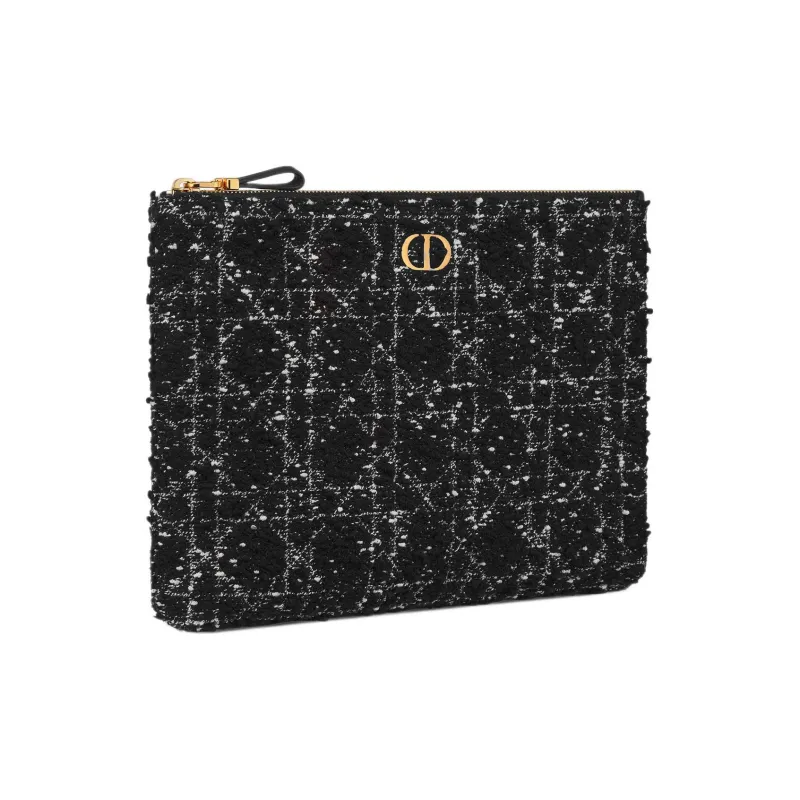 DIOR Caro Tweed Clutch Large Size Women's Black-1