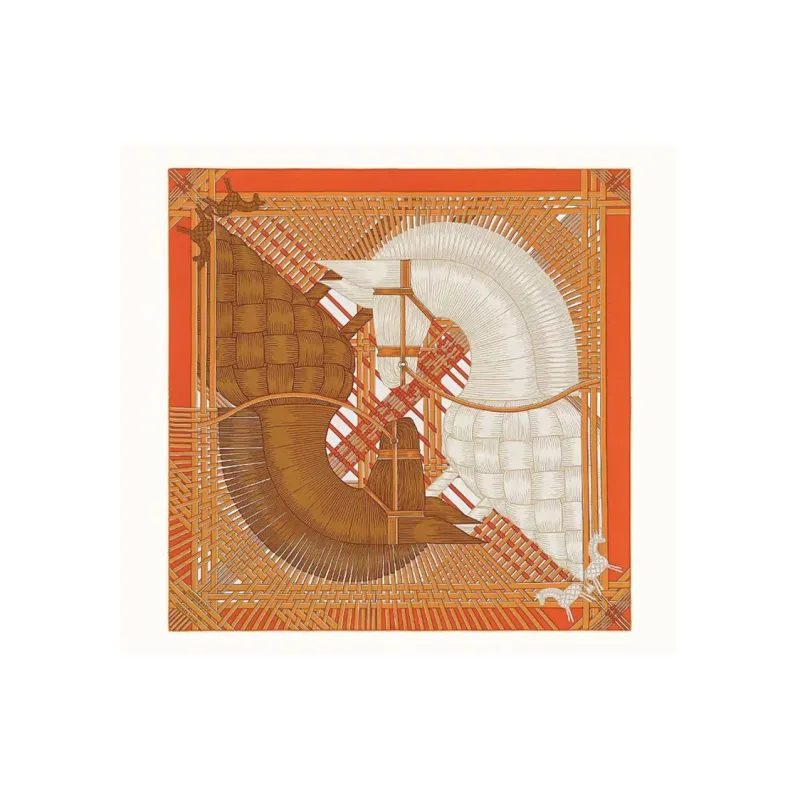 HERMES Masan & Masan Silk Scarves Women's Orange-0