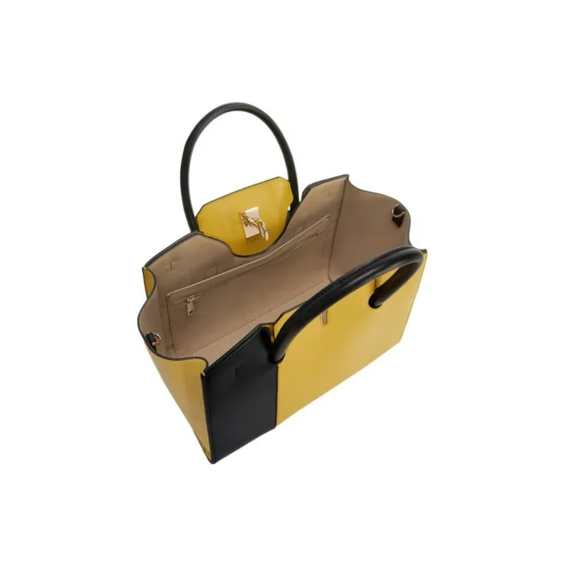 Furla Soft Calfskin Tote Bag Shopping Bag Shoulder Bag Crossbody Bag Handbag Women's Yellow/Black-3