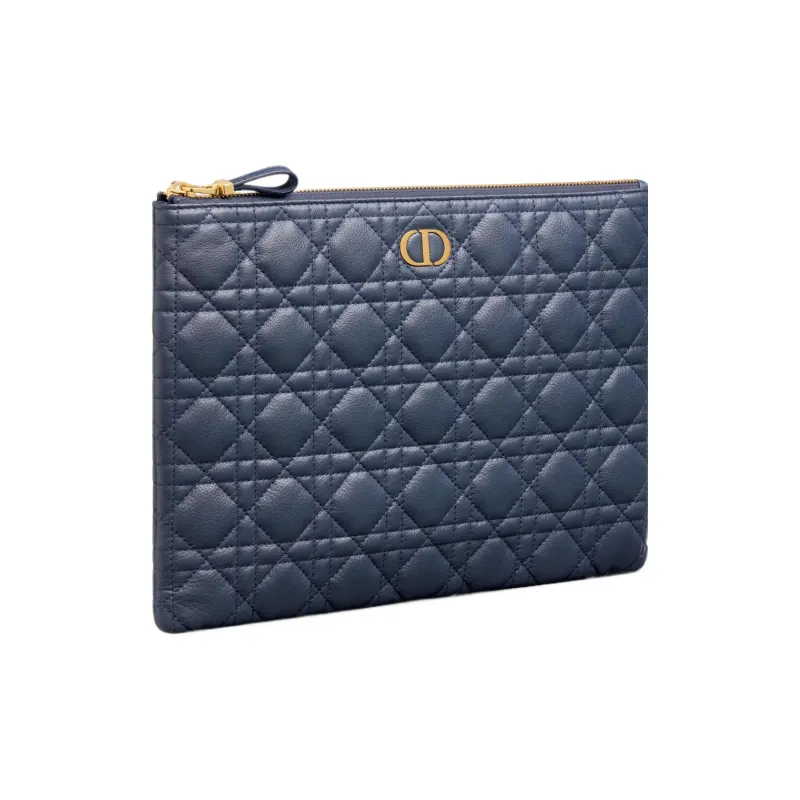 DIOR Caro Cow Leather Portable Clutch Large Size Women's Deep Sea Blue-1