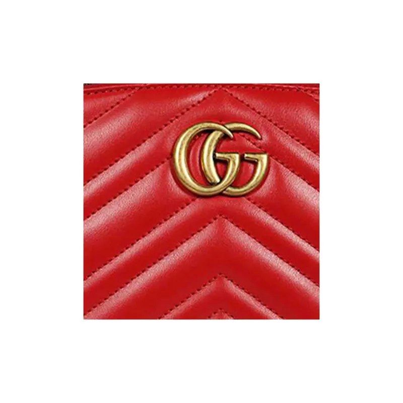 GUCCI Marmont Leather Clutch Makeup Bag Women's Red-3
