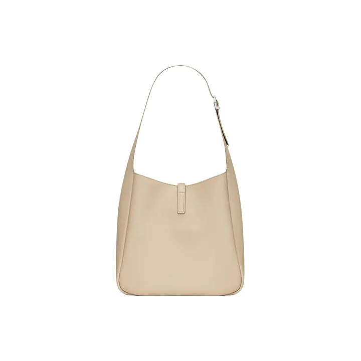SAINT LAURENT LE5A7 Leather Hobo Bag, Handbag, Shoulder Bag Women's Sea Salt Color-3
