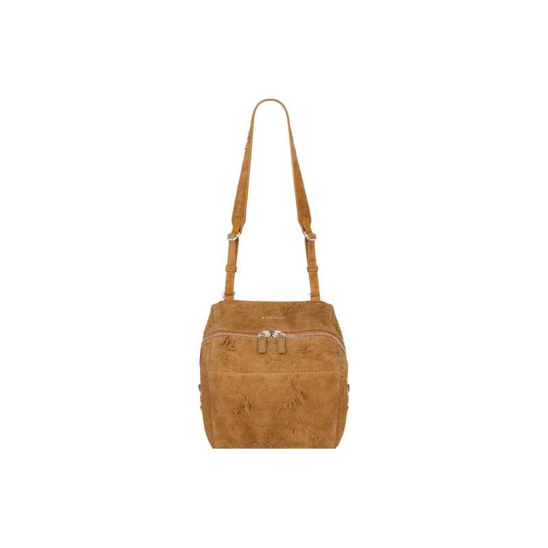 GIVENCHY Pandora Suede Calfskin Shoulder Bag Crossbody Bag Small Size Men's Brown-0