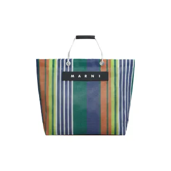 MARNI Polyethylene With Cow Leather Patchwork Tote Bag Shopping Bag Handbag Women's Light Blue/Multicolor