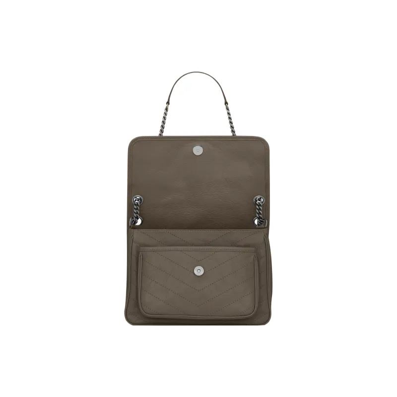 SAINT LAURENT Cow Leather Handbag Shoulder Bag Women's Dark Brown-2