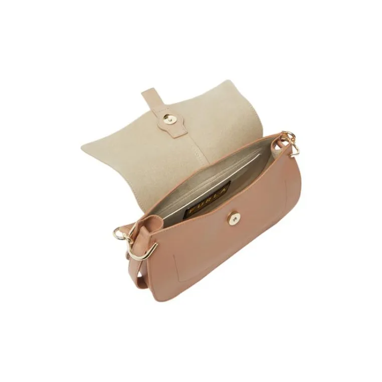 Furla Calfskin Shoulder Bag, Crossbody Bag, Handbag Medium Size Women's Gray Coffee-3