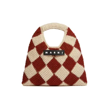 MARNI Acrylic Knitted Fabric Basket Bag Handbag Mini Women's Red/Beige