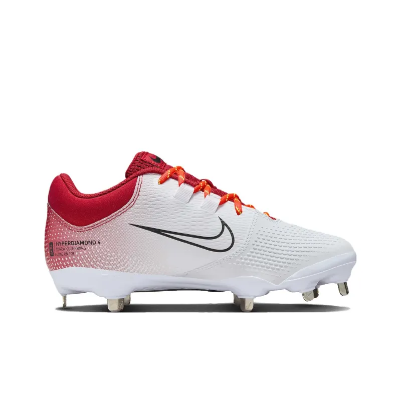 Nike Hyperdiamond 4 Durable Breathable Low Top Training Shoes GS White Red-1