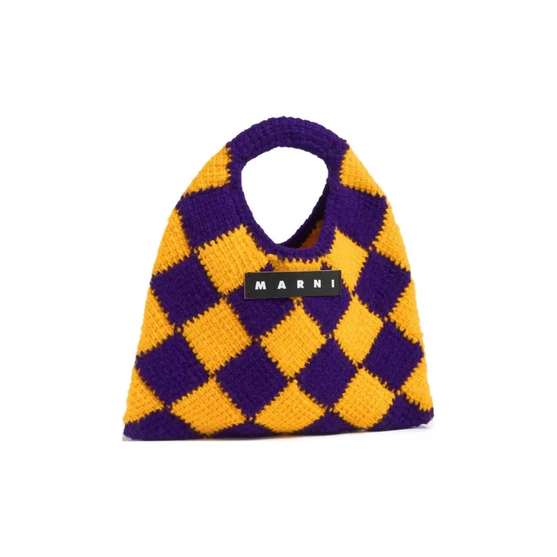 MARNI Acrylic Knitted Fabric Basket Bag Handbag Mini Women's Purple/Yellow-1