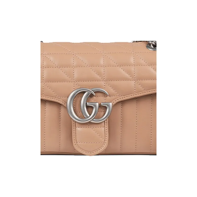 GUCCI GG Marmont Quilted Leather Shoulder Bag, Crossbody Bag Small Size Women's Rose Beige/Milk Tea-7
