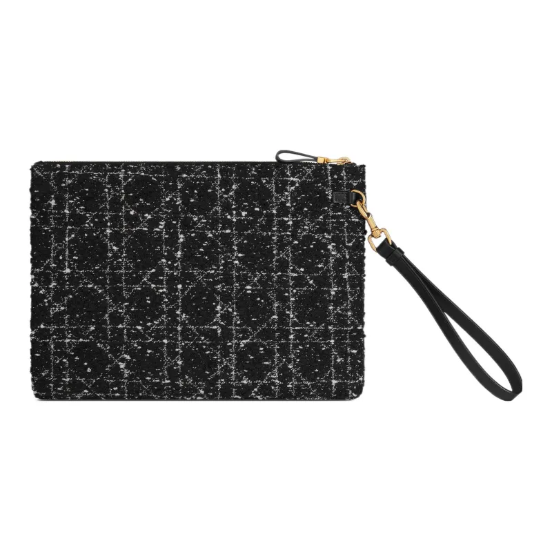 DIOR Caro Tweed Clutch Large Size Women's Black-2