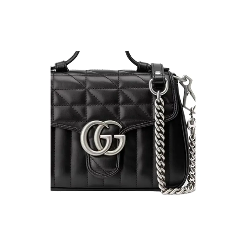 GUCCI GG Marmont Leather Messenger Bag Shoulder Bag Crossbody Bag Handbag Mini Women's Black-3