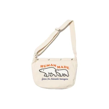 HUMAN MADE Cotton Canvas Messenger Bag, Canvas Bag, Shoulder Bag, Crossbody Bag Regular Unisex White
