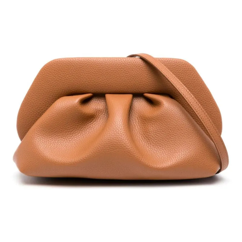 THEMOIRE Bios Calfskin One Shoulder Crossbody Clutches Women's Caramel Brown-0
