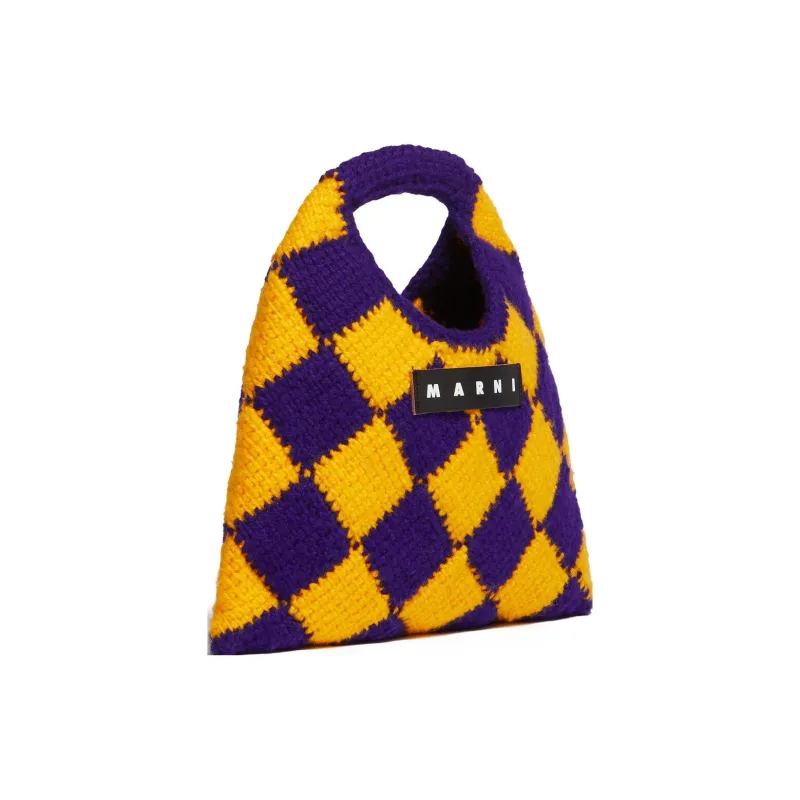 MARNI Acrylic Knitted Fabric Basket Bag Handbag Mini Women's Purple/Yellow-2