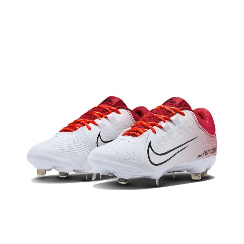 Nike Hyperdiamond 4 Durable Breathable Low Top Training Shoes GS White Red-2