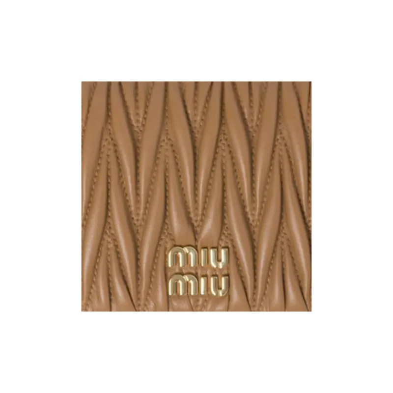 MIU MIU Matelassé Leather Wallet Trumpets Women's Caramel Brown-4