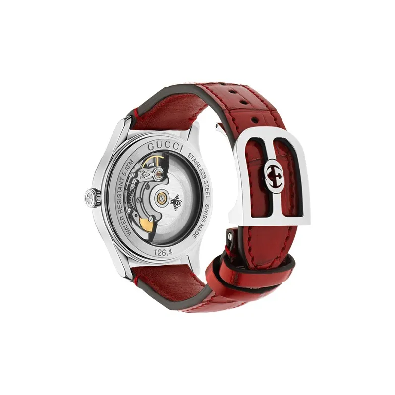 GUCCI G-Timeless Collection Wrist Watch Automatic Mechanical Movement Crocodile Leather Strap 38mm Silver Dial Unisex-1