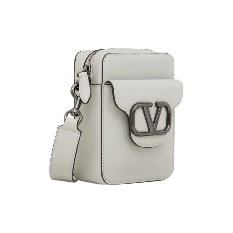 Valentino Calfskin Shoulder Bag, Crossbody Bag Regular Men's Gray-1