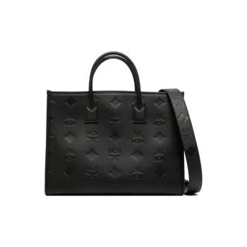 MCM Nappa Leather Tote Bag Shopping Bag Shoulder Bag Crossbody Bag Handbag Large Size Women's Black