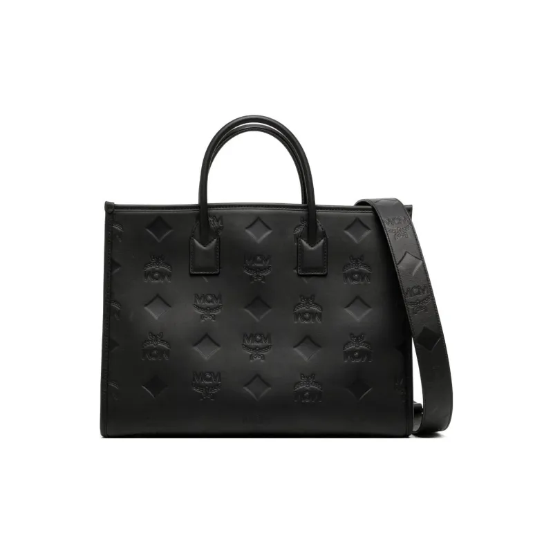 MCM Nappa Leather Tote Bag Shopping Bag Shoulder Bag Crossbody Bag Handbag Large Size Women's Black-0