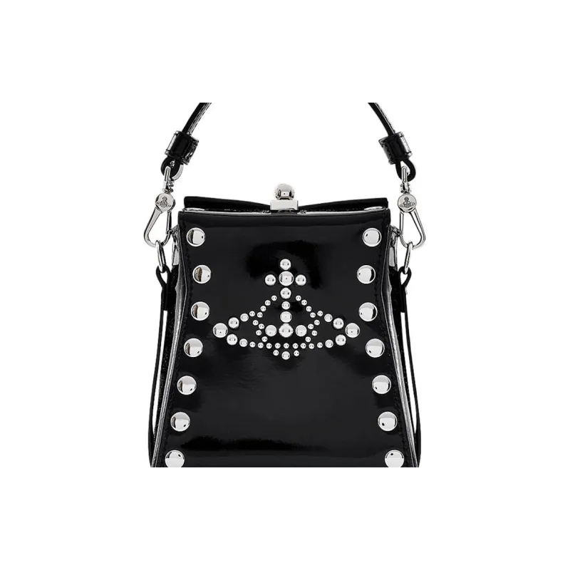 Vivienne Westwood KELLY Cow Leather Shoulder Bag, Crossbody Bag, Handbag Trumpets Women's Black-4