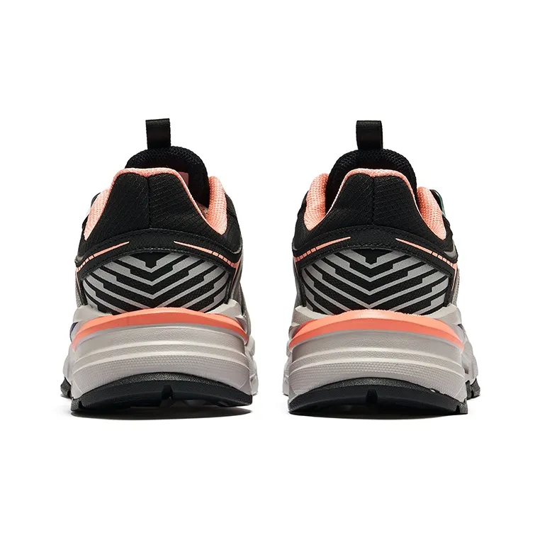 Erke Cushioning Anti Slip And Wear Resistant Low Top Running Shoes Women's Jet Black Neon Orange Pink-4