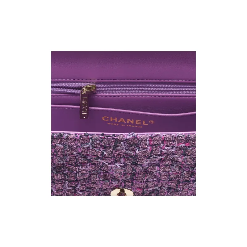 CHANEL Tweed Shoulder Bag, Crossbody Bag Mini Women's Purple-3