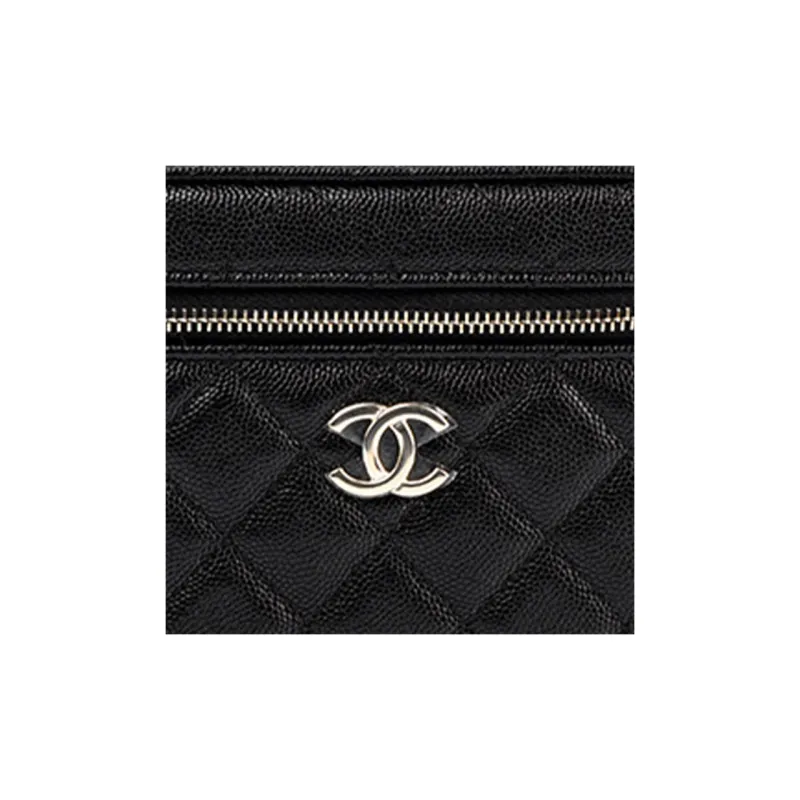 CHANEL 22SS Grain Embossed Cow Leather Box Bag, Makeup Bag, Shoulder Bag, Crossbody Bag, Handbag Trumpets Women's Black-6