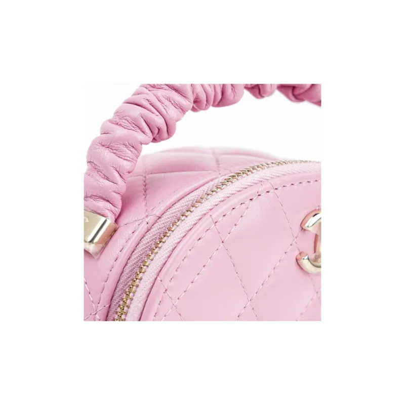 CHANEL Sheepskin Round Bag Makeup Bag Handbag Women's Pink-6