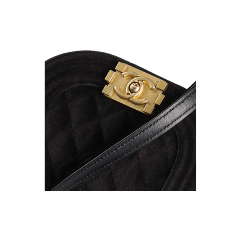 CHANEL Velvet And Gold Toned Metal Messenger Bag, Crossbody Bag Regular Women's Black-3