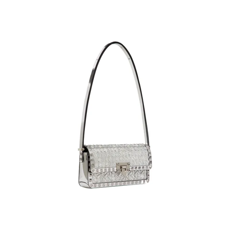 Valentino ROCKSTUD Embroidery Handbag, Shoulder Bag Women's Silver-1