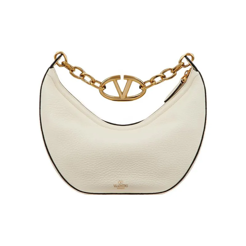 Valentino Vlogo Leather HOBO Bag, Shoulder Handbag Trumpets Women's White-4