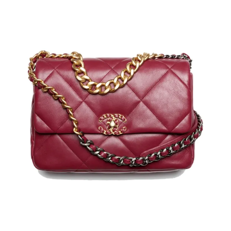 CHANEL 19Bag Lambskin Shoulder Bag, Crossbody Bag Tubas Women's Burgundy-0