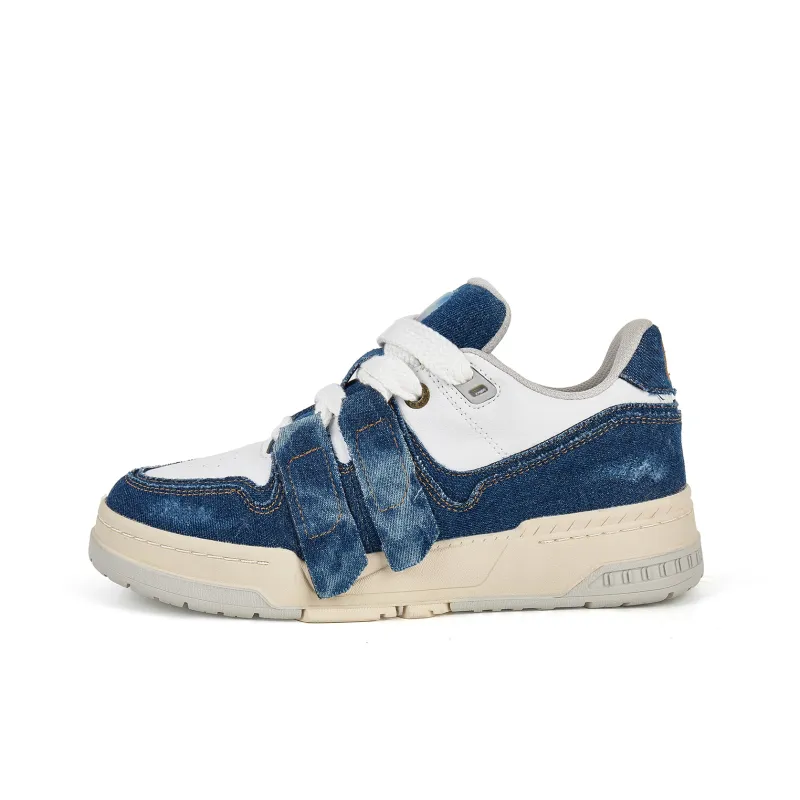 PAUZE Slip Resistant Low Top Skateboard Shoes Unisex Denim Blue-0